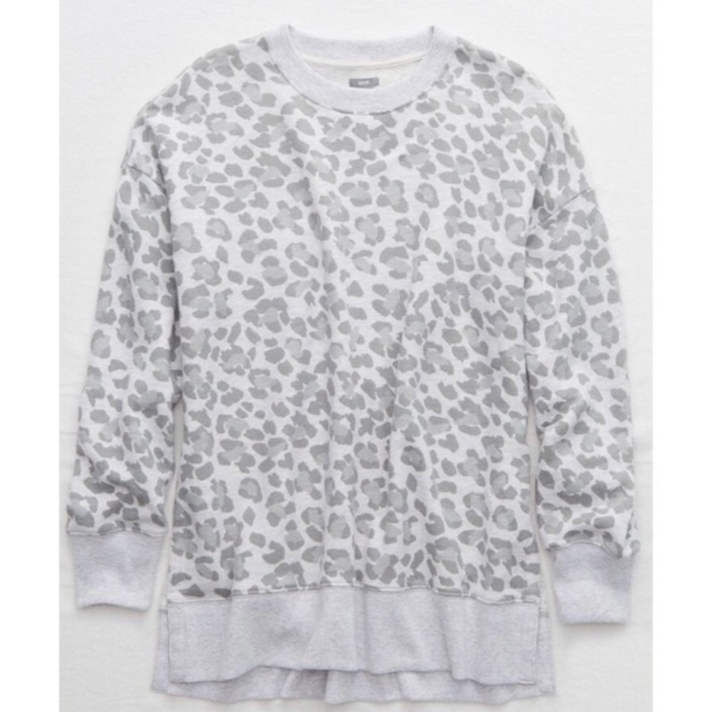 AERIE OVERSIZED GREY-CHEETAH PRINT PULLOVER